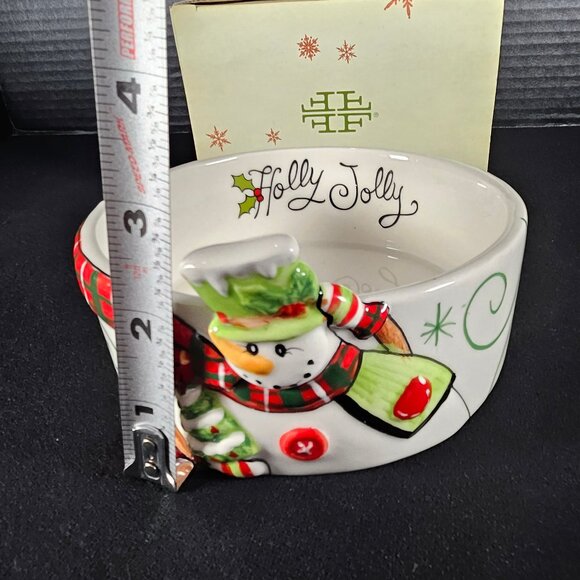 Fitz and Floyd Holly Hat Snowman White Embossed Sentiment Bowl In Original Box - Picture 10 of 11